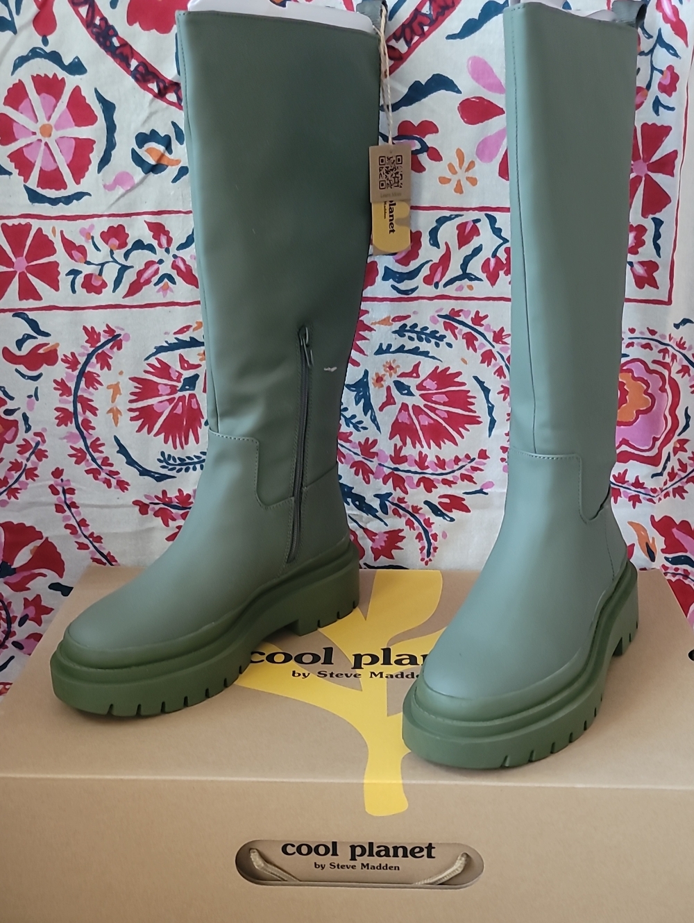 Steve Madden Olive Pari Green Rain Boots Chunky Sole Boots